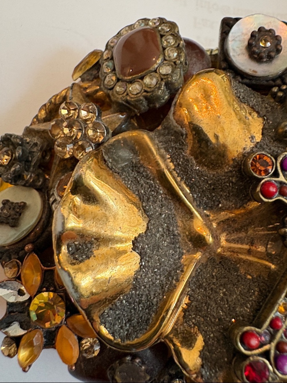 Vintage Gold-Tone Mixed Stone Cross Belt Buckle with Pink and Amber Accents - Picture 5 of 5